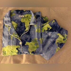Bed Head 2 Piece Women’s  Pajama Set Fun Oceans And Continents Pattern Size M